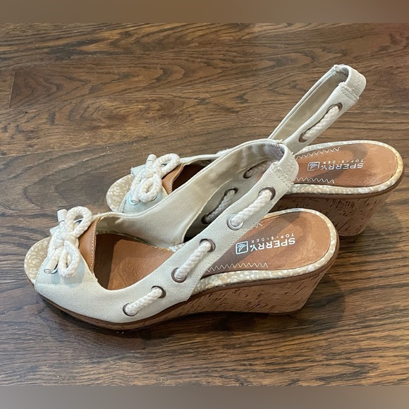 Women’s Sperry Top Spider Wedge Heels Size 9 Light Mint Color W/ Bow Threading - Picture 10 of 16